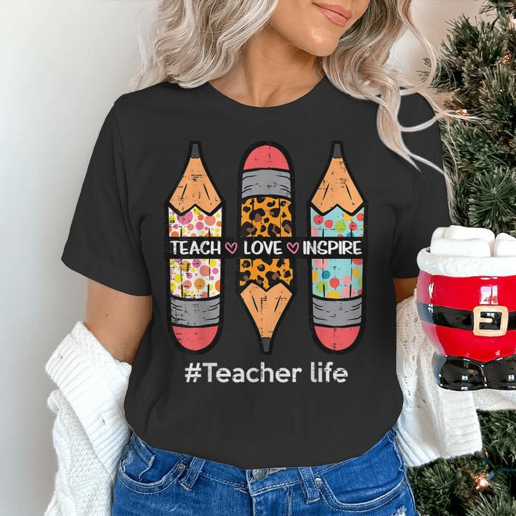 Teacher Life Teach Love Inspire Pencils Inspirational Women Women's T-Shirt, gift for family, gift for coworker Teacher Life Teach Love Inspire Pencils Inspirational Women Women's T-Shirt, gift for family, gift for coworker
