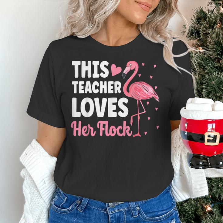 This Teacher Loves Her Flock Teaching Flamingo Girl Women's T-Shirt, gift for family, gift for coworker
