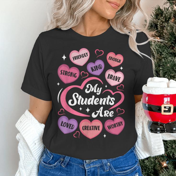 Teacher Positive Affirmations Candy Heart Valentine's Day Women's T-Shirt, gift for family, gift for coworker