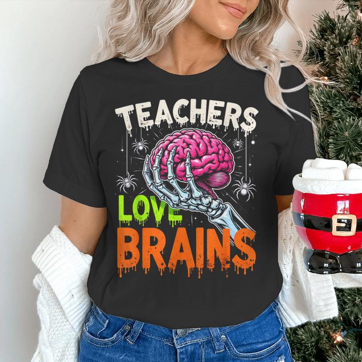 Teachers Love Brains Halloween 2025 Skeleton Costume Women's T-Shirt, gift for family, gift for coworker