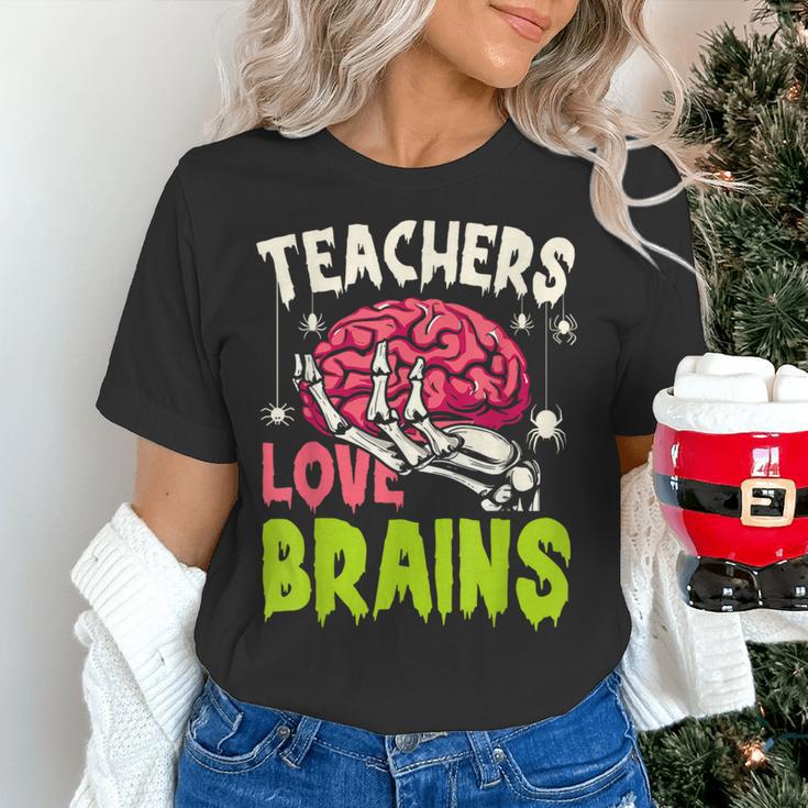 Teachers Love Brains Skeleton Halloween Teacher Funny Women's T-Shirt, gift for family, gift for coworker Teachers Love Brains Skeleton Halloween Teacher Funny Women's T-Shirt, gift for family, gift for coworker