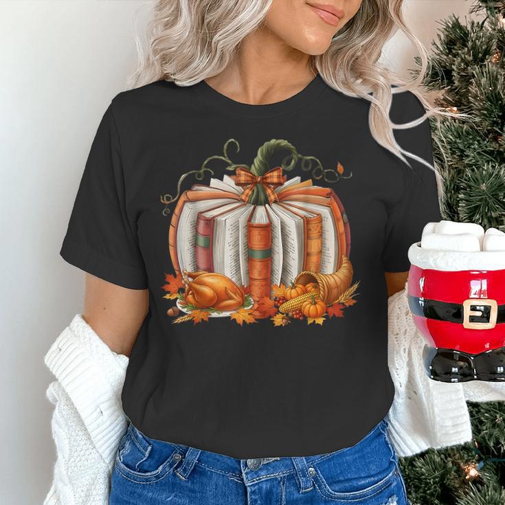 Thanksgiving Book Pumpkin Reading Teachers Fall Lovers Boys Women's T-Shirt, gift for family, gift for coworker