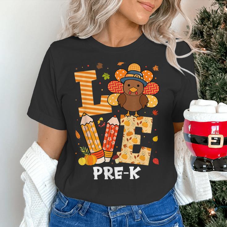 Thanksgiving Love Pre-K Teacher Turkey Autumn Fall For Men Women Girls Kids Women's T-Shirt, gift for family, gift for coworker