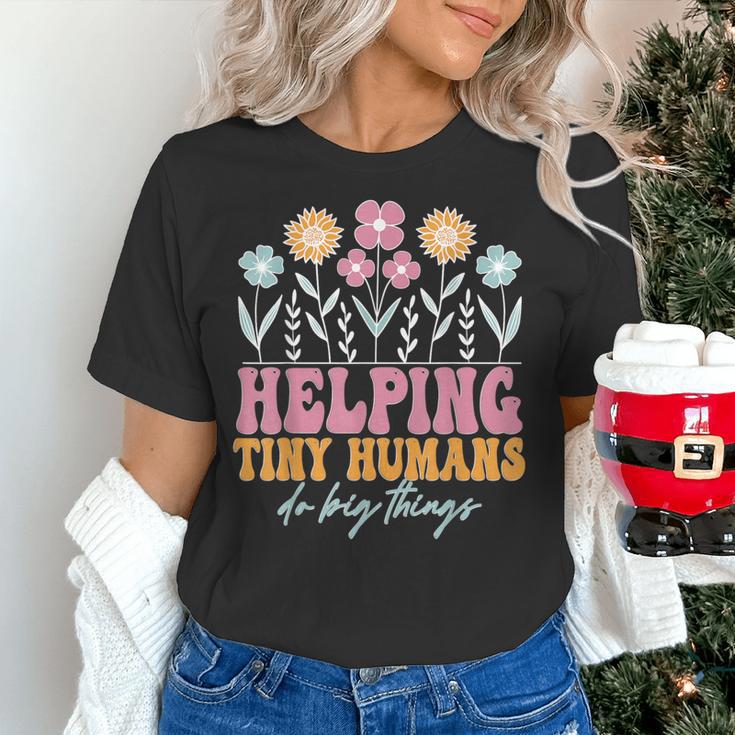 Tiny People Help Do Big Things Nursery Teacher Women's T-Shirt, gift for family, gift for coworker