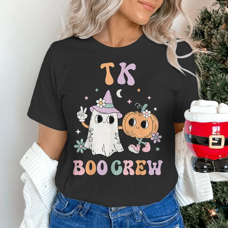 TK Boo Crew Retro Groovy Halloween Floral Ghost TK Teacher Men Women Kids Women's T-Shirt, Groovy Teacher Shirts, gift for family, gift for coworker