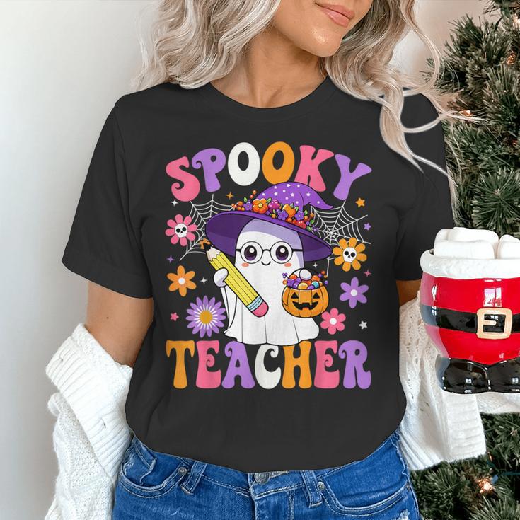 Trick Or Teach Spooky Teacher Ghost Halloween Teacher Women's T-Shirt, gift for family, gift for coworker