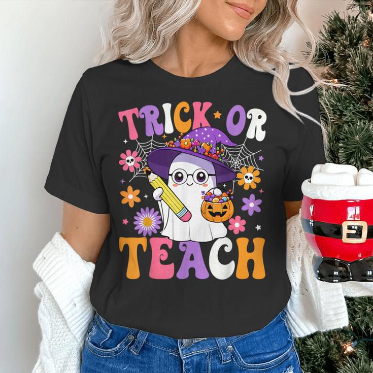 Trick Or Teach Teacher Ghost Teaching Fun Halloween Teacher Women's T-Shirt, gift for family, gift for coworker