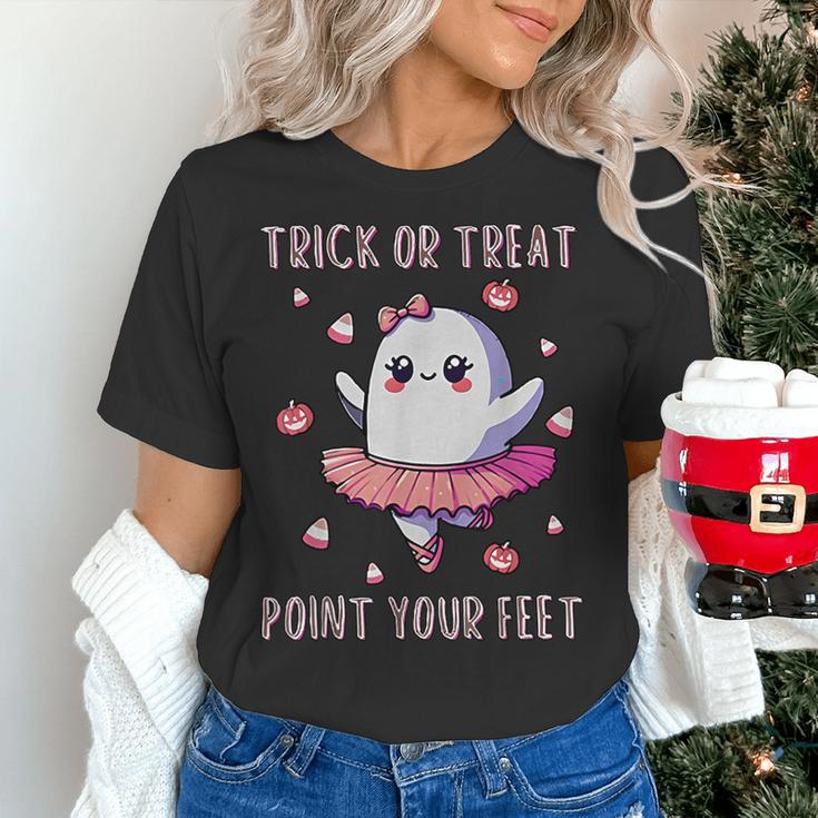 Trick Or Treat Point Your Feet Halloween Ghost Dance Teacher Women's T-Shirt, gift for family, gift for coworker