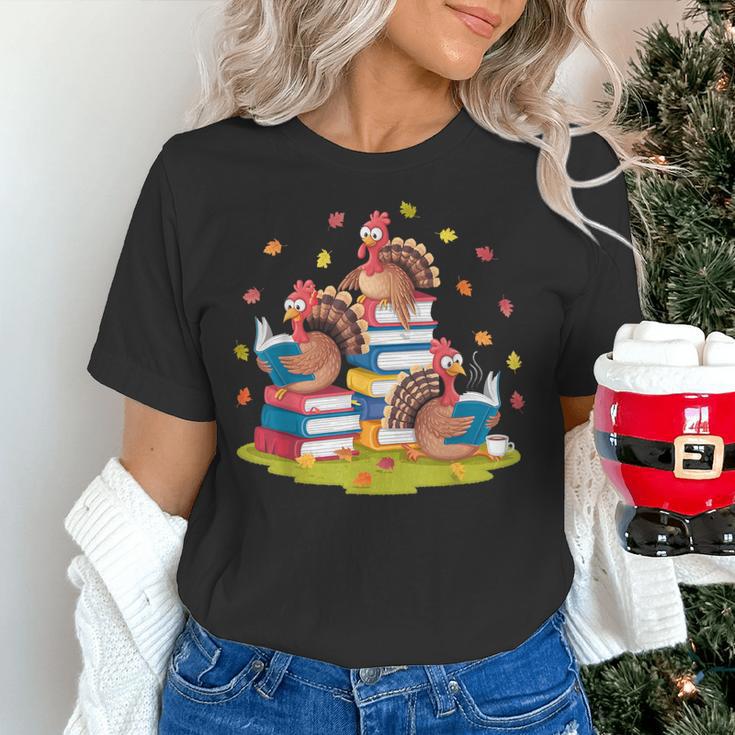 Turkey Reading Books Fall Season Thanksgiving Teacher Book Women's T-Shirt, gift for family, gift for coworker Turkey Reading Books Fall Season Thanksgiving Teacher Book Women's T-Shirt, gift for family, gift for coworker