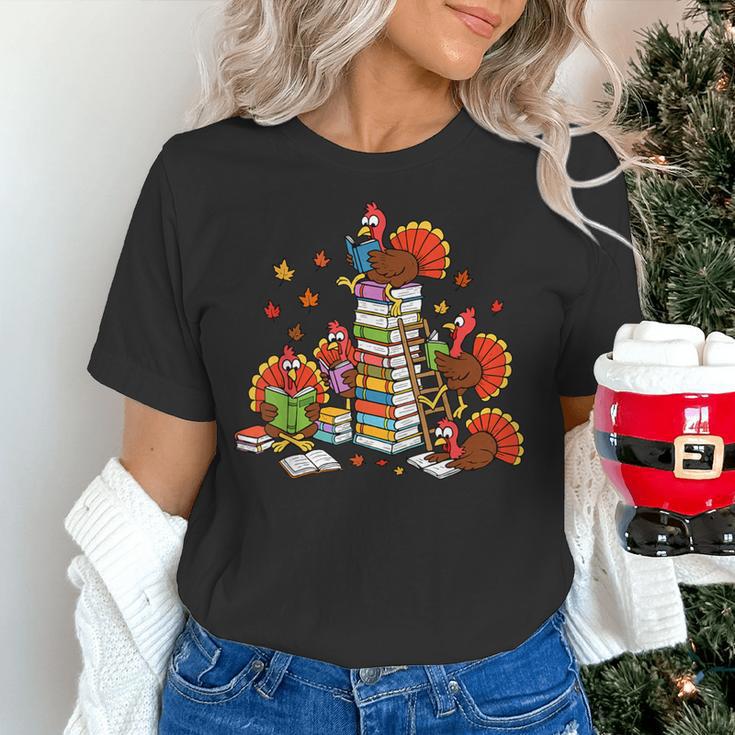 Turkey Reading Books Fall Thanksgiving Teacher Librarian Women's T-Shirt, gift for family, gift for coworker