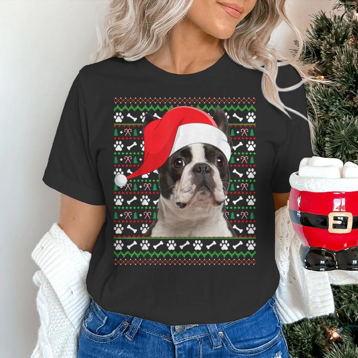 Ugly Xmas Sweater Santa Boston Terrier Dog Christmas For Men Women Kids Women's T-Shirt, Boston Terrier Christmas Shirts, gift for family, gift for coworker