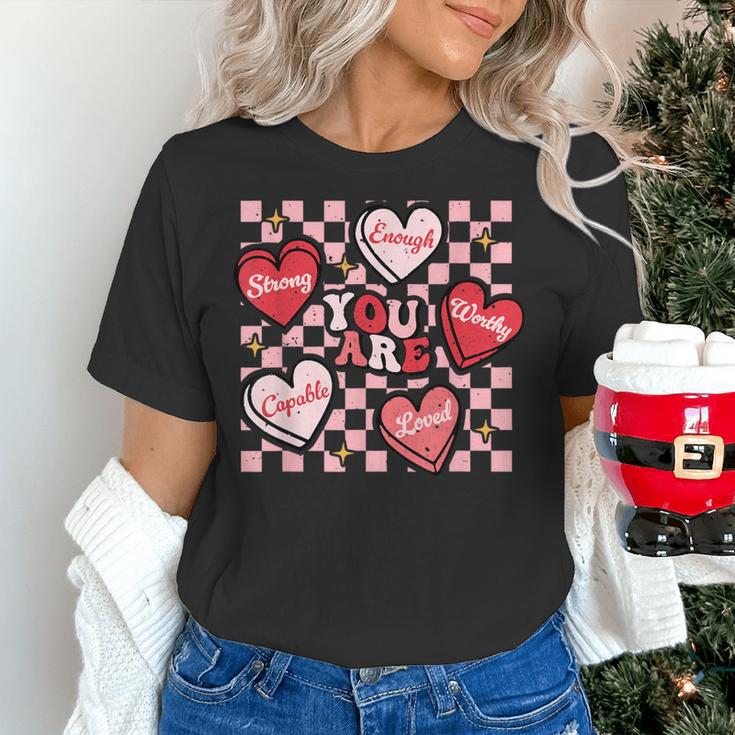 Valentine You Are Loved Worthy Enough Candy Heart Teacher For Men Women Girls Kids Women's T-Shirt, gift for family, gift for coworker