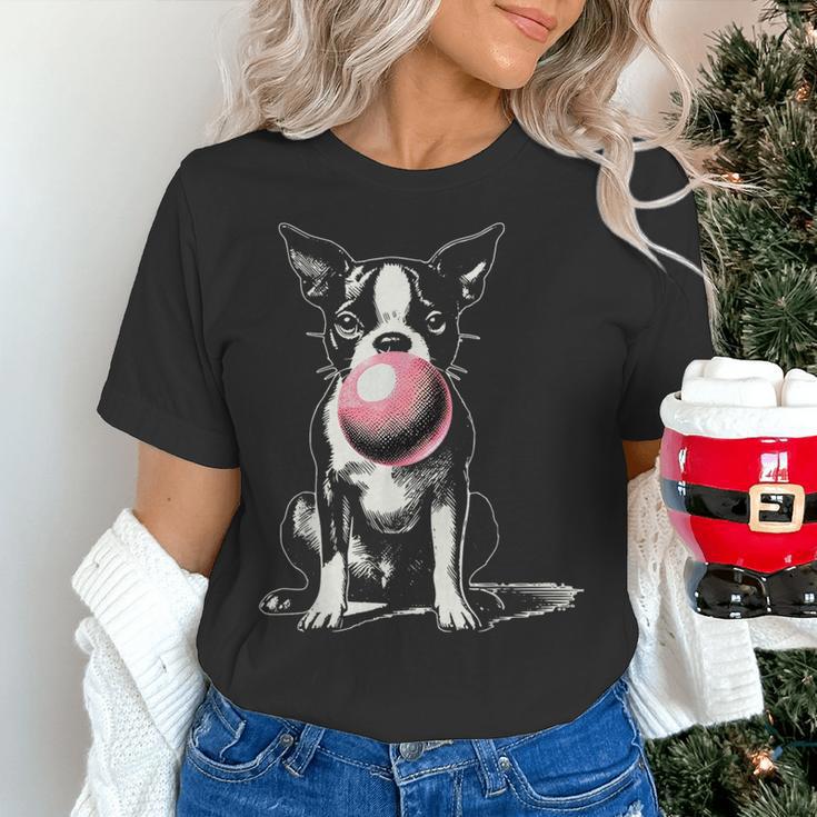 Vintage Boston Terrier Blowing Bubble Gum American Gentleman Women's T-Shirt, American Boston Terrier Shirts, gift for family, gift for coworker