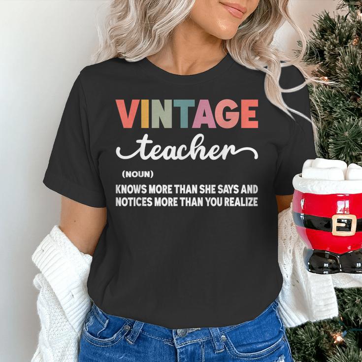 Vintage Teacher Knows More Than She Says Outfit Definition Women's T-Shirt, gift for family, gift for coworker Vintage Teacher Knows More Than She Says Outfit Definition Women's T-Shirt, gift for family, gift for coworker