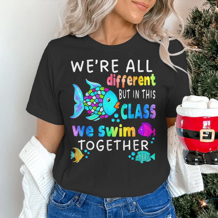 We'Re All Different But We Swim Together Elementary Teacher Women's T-Shirt, gift for family, gift for coworker