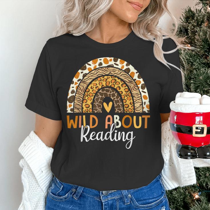 Wild About Reading Teacher Back To School Leopard Rainbow Women's T-Shirt, gift for family, gift for coworker