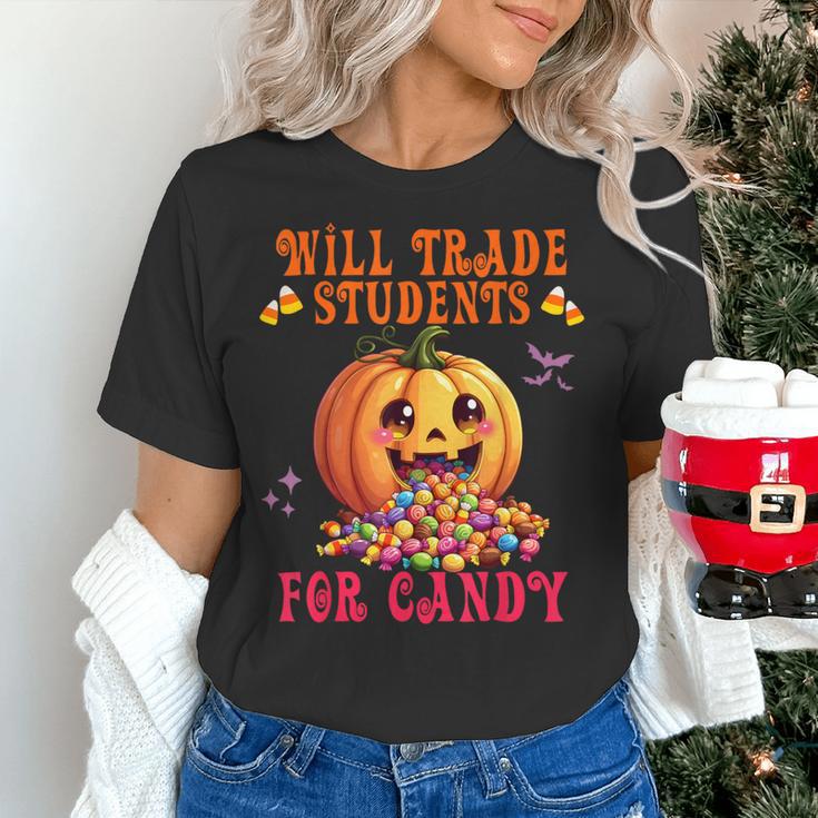 Will Trade Students For Candy Teacher Cute Halloween Pumpkin Women's T-Shirt, gift for family, gift for coworker