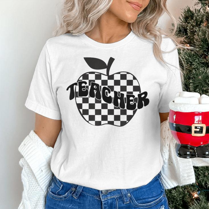 Back To School Checkered Apple Teacher Checkerboard Teacher For Men Women Girls Kids Women's T-Shirt, gift for family, gift for coworker