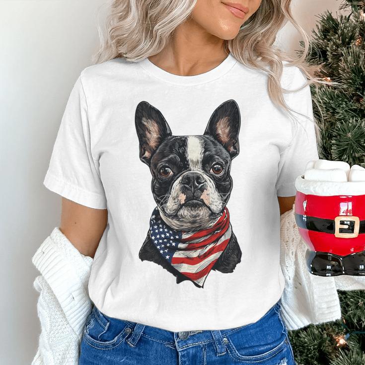 Boston Terrier American Flag Women's T-Shirt, American Boston Terrier Shirts, gift for family, gift for coworker