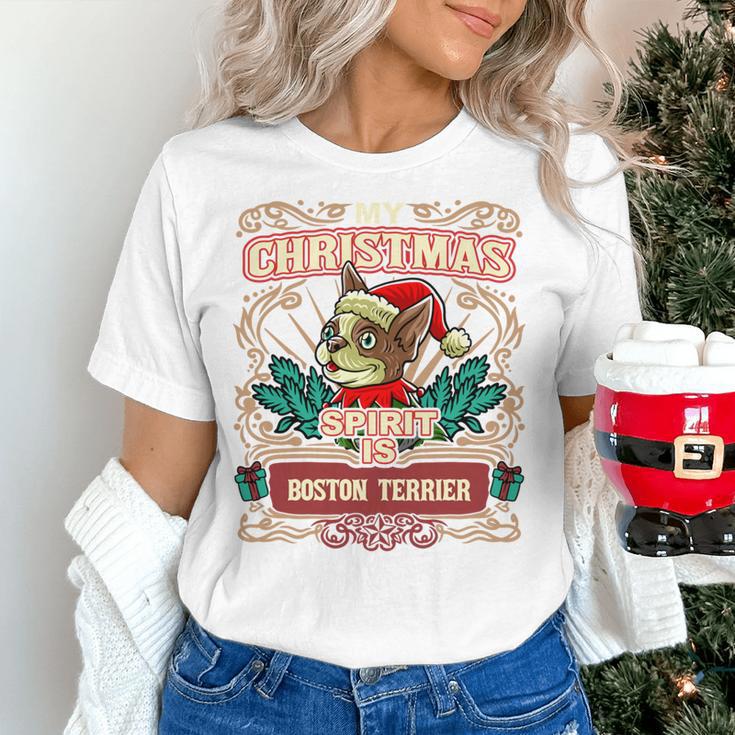 Boston Terrier My Christmas Spirit Dog Santa Claus X-Mas Women's T-Shirt, Boston Terrier Christmas Shirts, gift for family, gift for coworker