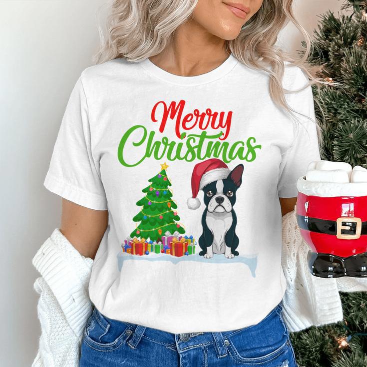 Boston Terrier Christmas Tree Lights Xmas Dog Lover Women's T-Shirt, Boston Terrier Christmas Shirts, gift for family, gift for coworker
