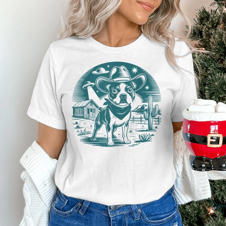 Boston Terrier Cowboy UFO Shirt Vintage Western Dog Mom Tee Women's T-Shirt, Boston Terrier Mom Shirts, gift for family, gift for coworker
