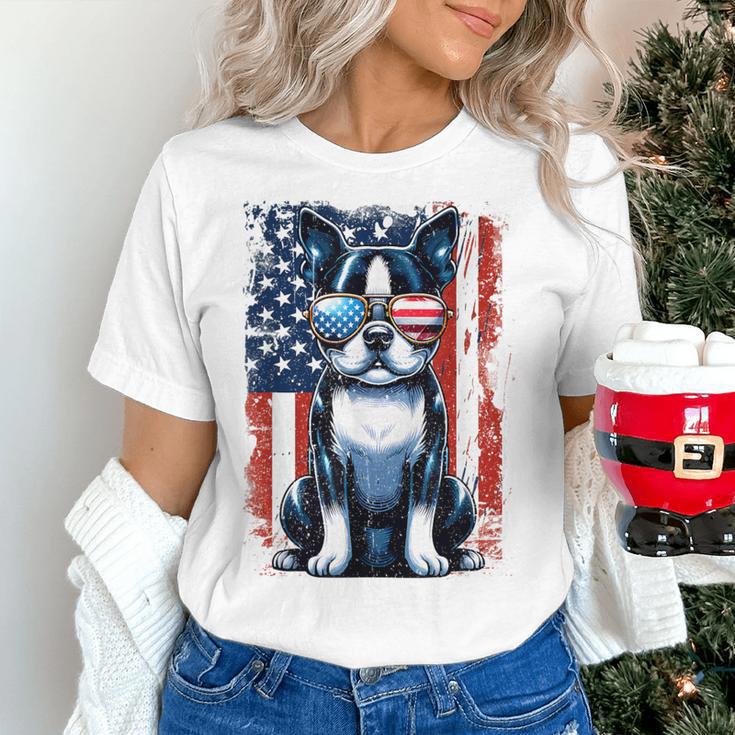 Boston Terrier Dog American USA US Flag Pets Vintage Outfit Women's T-Shirt, American Boston Terrier Shirts, gift for family, gift for coworker