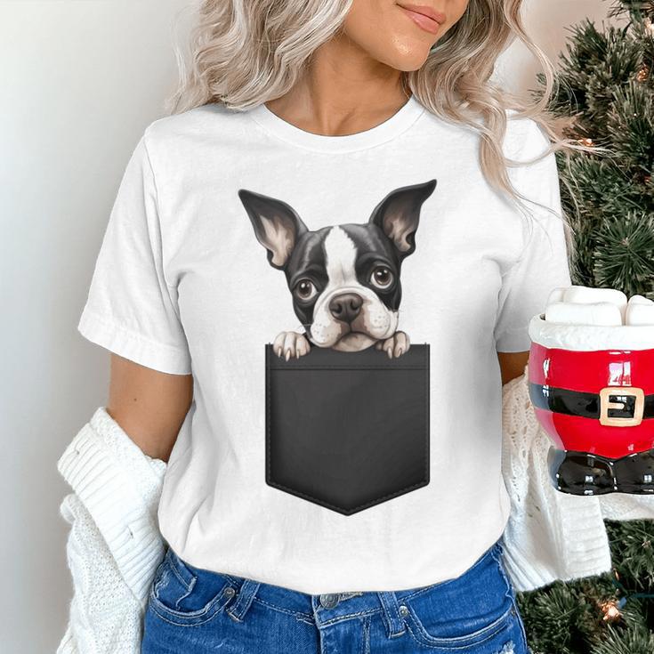 Boston Terrier Dog Puppy Dog In Pocket Cute Pet Lover Women's T-Shirt, gift for family, gift for coworker