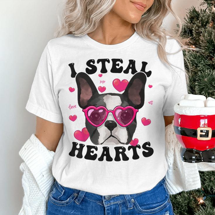 Boston Terrier Heart Glasses Girls Bostie Valentines Day Women's T-Shirt, gift for family, gift for coworker