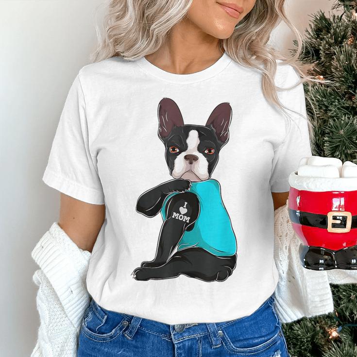 Boston Terrier I Love Mom Apparel Women's T-Shirt, Boston Terrier Mom Shirts, gift for family, gift for coworker
