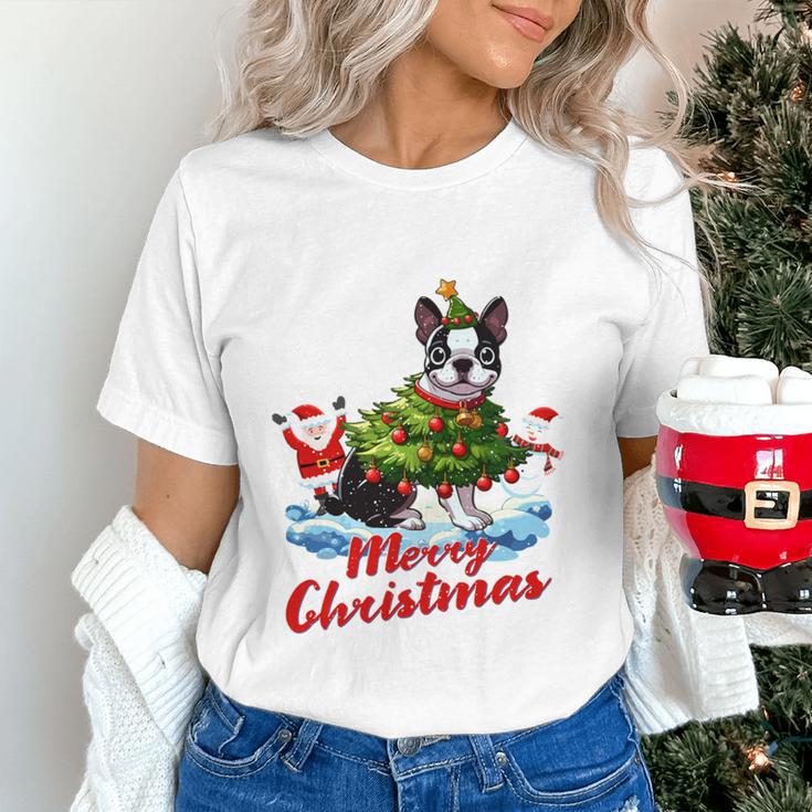 Boston Terrier Merry Christmas Tree Lights Dog X-Mas Dogs Women's T-Shirt, Boston Terrier Christmas Shirts, gift for family, gift for coworker