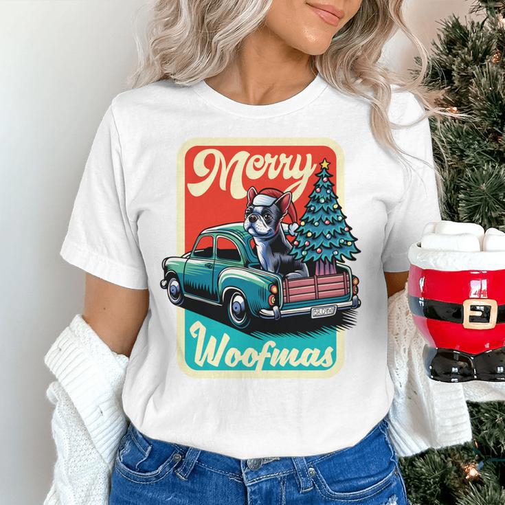 Boston Terrier Merry Christmas Tree Truck Santa Dog X-Mas Women's T-Shirt, Boston Terrier Christmas Shirts, gift for family, gift for coworker