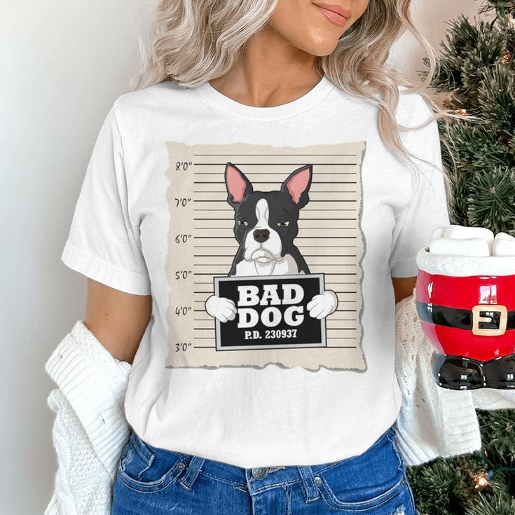 Boston Terrier Mug Shot Guilty Dog Women's T-Shirt, gift for family, gift for coworker