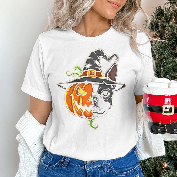 Boston Terrier Pumpkin Jack O Lantern Halloween Women's T-Shirt, Boston Terrier Halloween Shirts, gift for family, gift for coworker