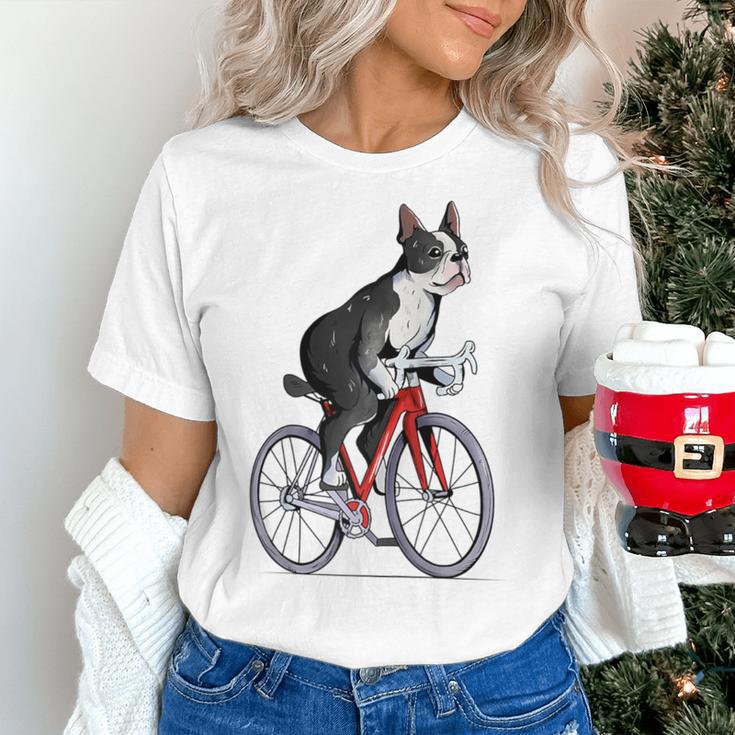 Boston Terrier Riding Bicycle Cute Bostie Biker Raglan Baseball Tee Women's T-Shirt, Boston Terrier Riding Shirts, gift for family, gift for coworker