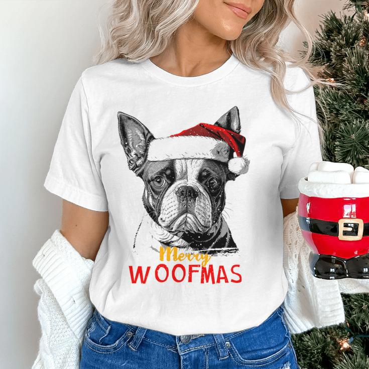 Boston Terrier Santa Claus Hat Merry Christmas Dog X-Mas Women's T-Shirt, Boston Terrier Christmas Shirts, gift for family, gift for coworker