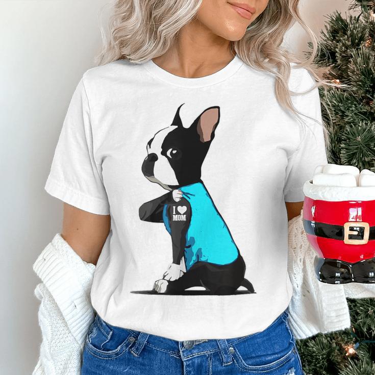Boston Terrier Tattoos I Love Mom Women's T-Shirt, Boston Terrier Mom Shirts, gift for family, gift for coworker