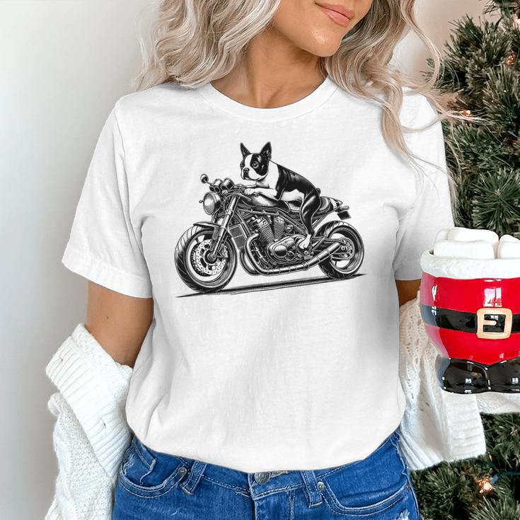 Cool Boston Terrier Riding a Motorcycle Biker Dog Lover For Men Women Kids Women's T-Shirt, Boston Terrier Riding Shirts, gift for family, gift for coworker