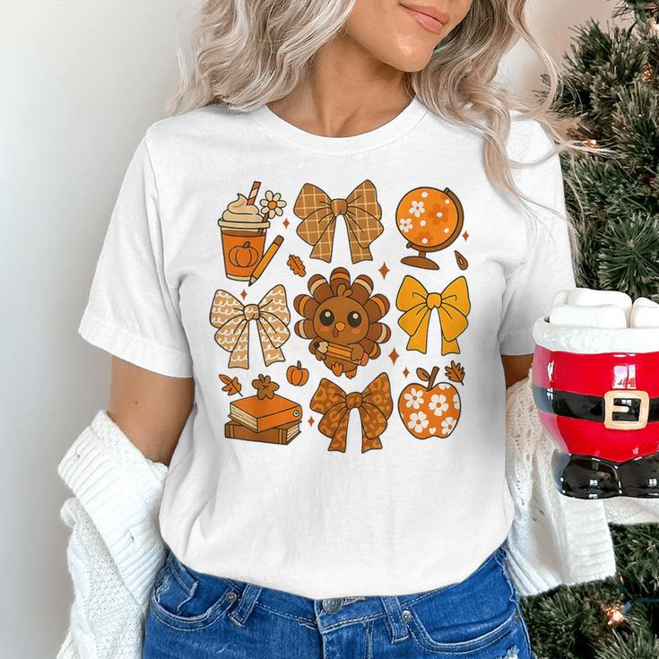 Coquette Teach Teacher Bows Thanksgiving Turkey Fall Autumn Women's T-Shirt, gift for family, gift for coworker Coquette Teach Teacher Bows Thanksgiving Turkey Fall Autumn Women's T-Shirt, gift for family, gift for coworker