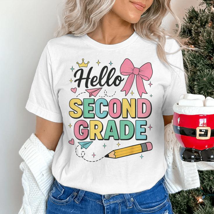 Cute Hello Second Grade Back To School Coquette Teacher Girl Women's T-Shirt, gift for family, gift for coworker Cute Hello Second Grade Back To School Coquette Teacher Girl Women's T-Shirt, gift for family, gift for coworker
