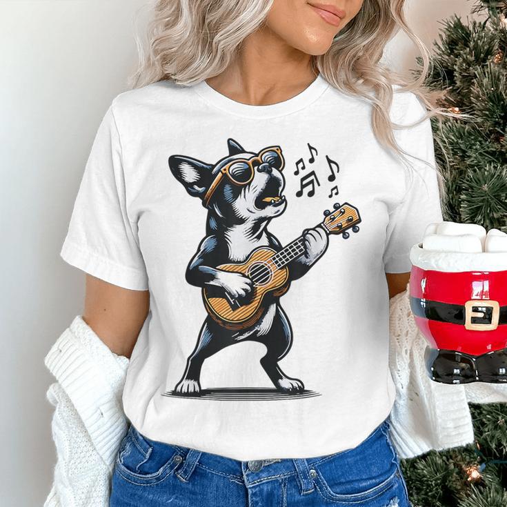 Dog Playing Guitar Singing Boston Terrier For Men Women Girls Kids Women's T-Shirt, gift for family, gift for coworker