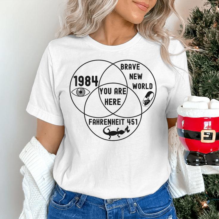 You Are Here Dystopian Venn Diagram English Teacher Bk Women's T-Shirt, English Teacher Shirts, gift for family, gift for coworker