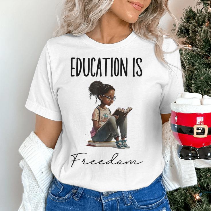 Education Is Freedom Teacher Books Black History Month Women's T-Shirt, History Teacher Shirts, gift for family, gift for coworker Education Is Freedom Teacher Books Black History Month Women's T-Shirt, History Teacher Shirts, gift for family, gift for coworker