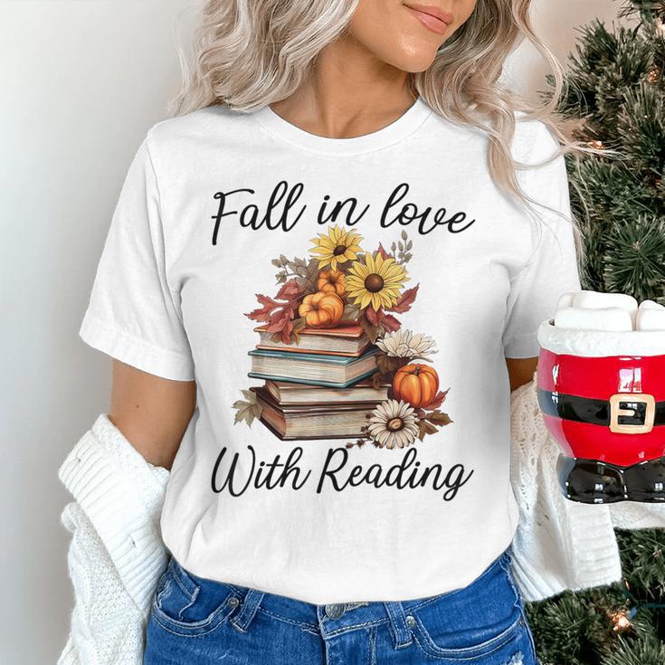 Fall In Love With Reading Book Autumn Teachers Pumpkins Women's T-Shirt, gift for family, gift for coworker Fall In Love With Reading Book Autumn Teachers Pumpkins Women's T-Shirt, gift for family, gift for coworker