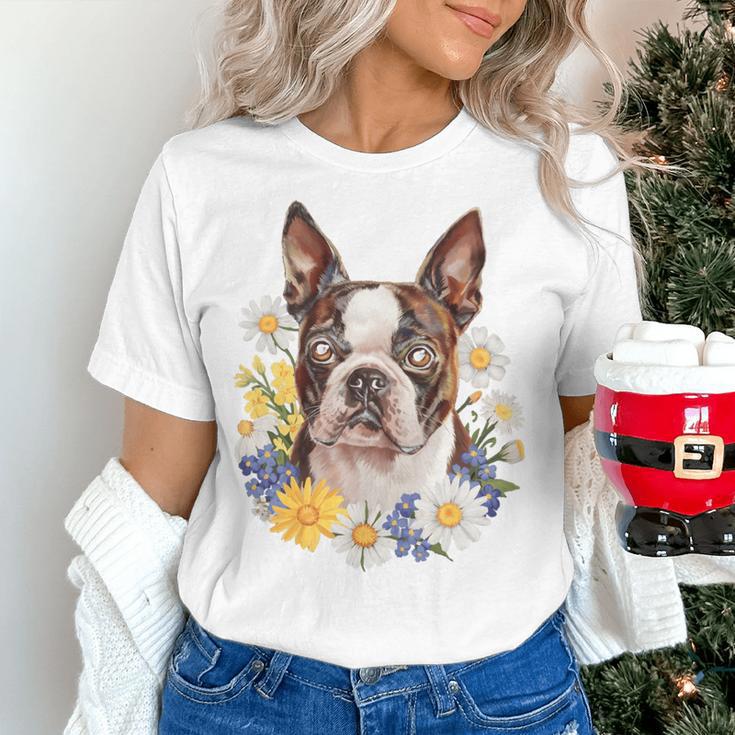 Floral Boston Terrier Women's T-Shirt, gift for family, gift for coworker