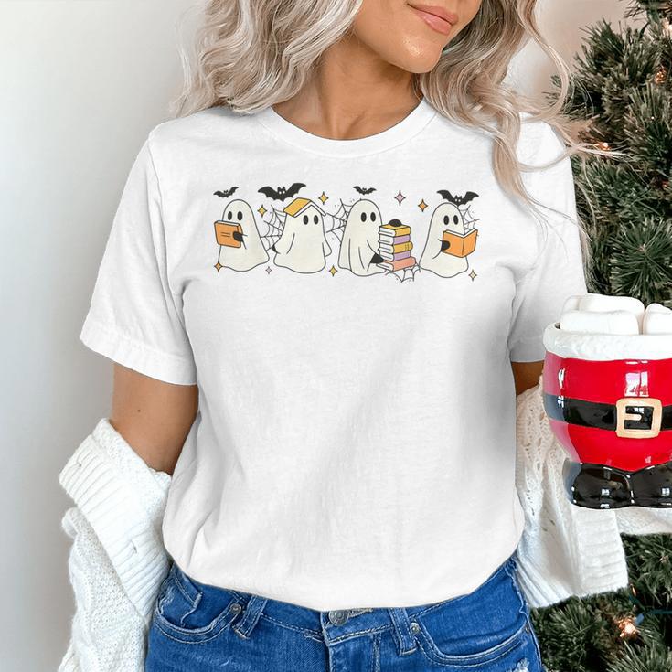 Ghosts Reading Books Library Halloween Teacher Men Women Kid Women's T-Shirt, gift for family, gift for coworker