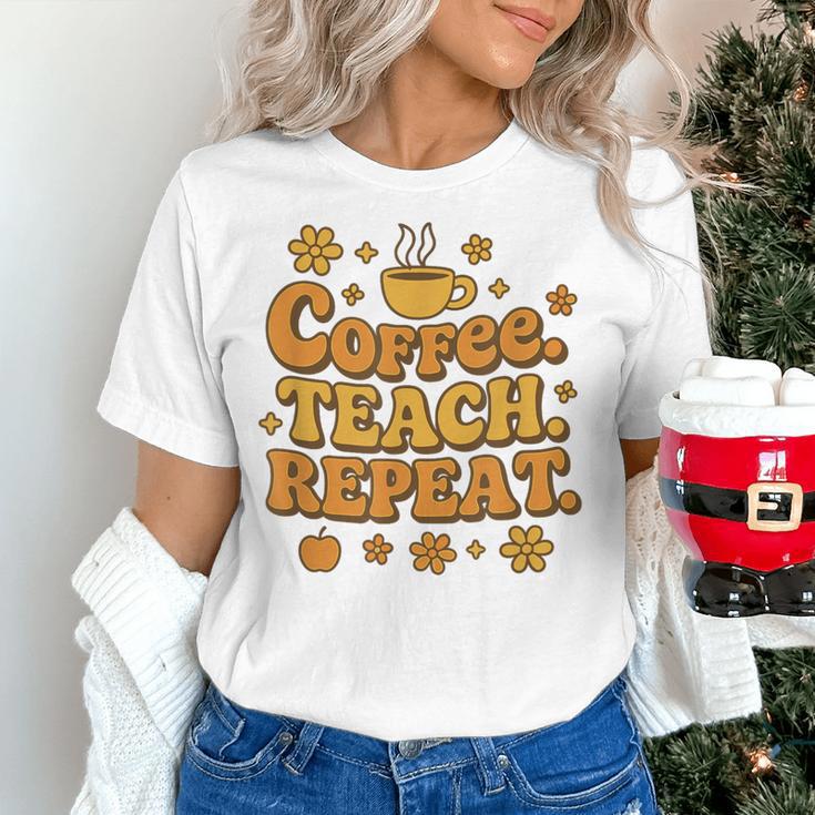 Groovy Coffee Teach Repeat Retro Teacher Women's T-Shirt, Groovy Teacher Shirts, gift for family, gift for coworker Groovy Coffee Teach Repeat Retro Teacher Women's T-Shirt, Groovy Teacher Shirts, gift for family, gift for coworker