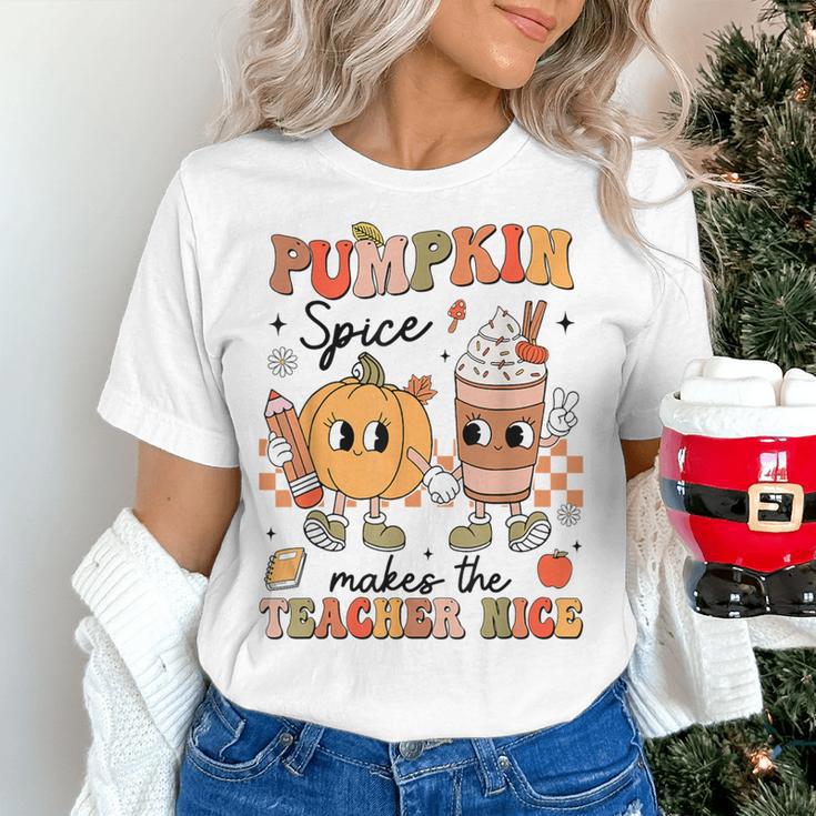 Groovy Pumpkin Spice Makes Teacher Nice Fall Thanksgiving Women's T-Shirt, Groovy Teacher Shirts, gift for family, gift for coworker Groovy Pumpkin Spice Makes Teacher Nice Fall Thanksgiving Women's T-Shirt, Groovy Teacher Shirts, gift for family, gift for coworker