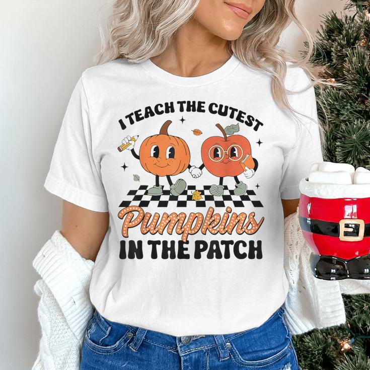 Groovy I Teach The Cutest Pumpkins In The Patch For Teacher Women's T-Shirt, Groovy Teacher Shirts, gift for family, gift for coworker