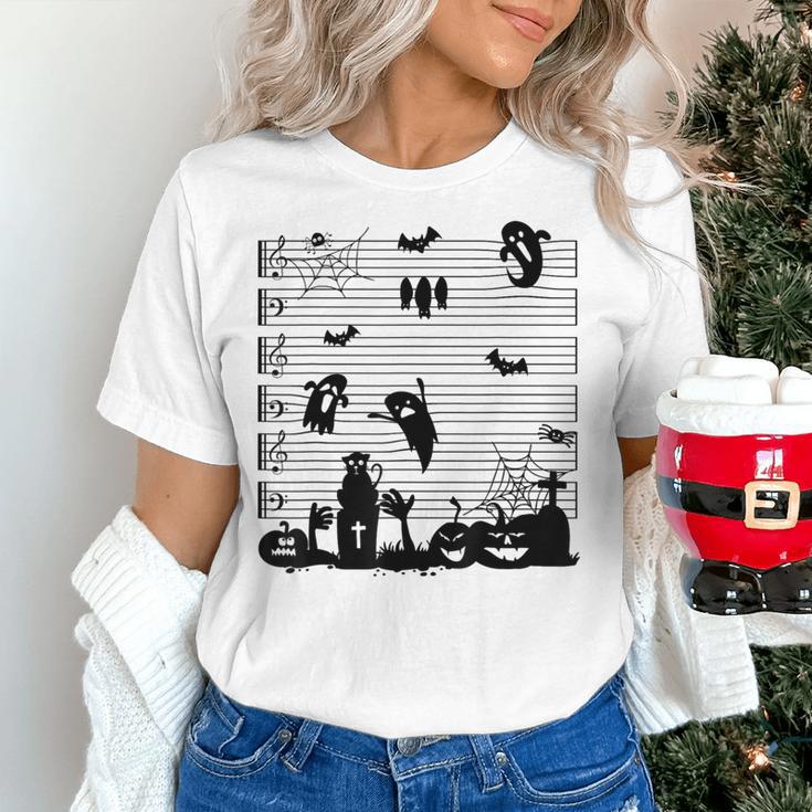 Halloween Music Note Clefs Spooky Ghost For Music Teacher Women's T-Shirt, gift for family, gift for coworker